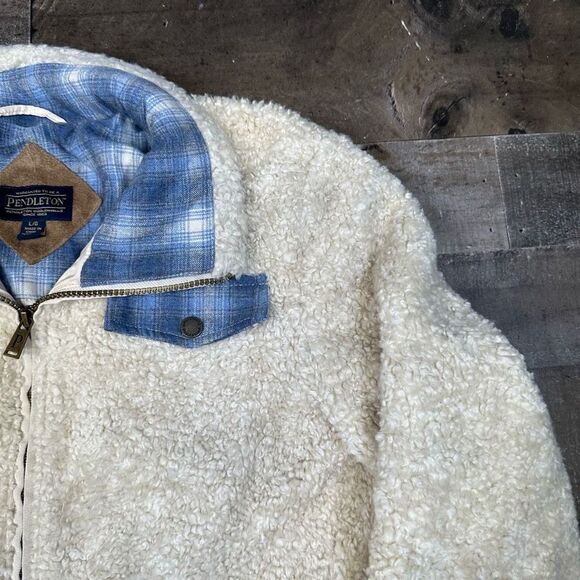 Pendleton Women’s Size Large Jacket Cream Sherpa Zip Up Fleece Fuzzy Shearling - Picture 6 of 9
